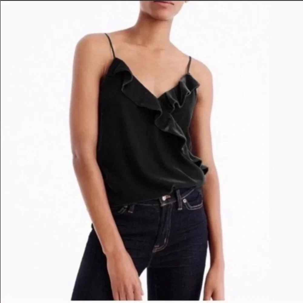 J. Crew Velvet Ruffled Tank Top - Picture 1 of 10
